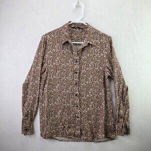 Betabrand Leopard Print Button Up Shirt Mens L Long Sleeve Graphic Faces